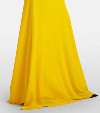 Alex Perry Ruched Open-back Crêpe Jersey Gown In Yellow