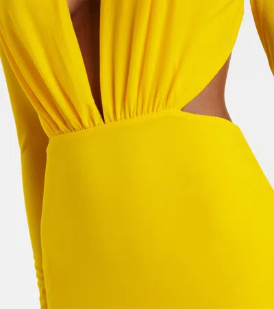 Alex Perry Ruched Open-back Crêpe Jersey Gown In Yellow