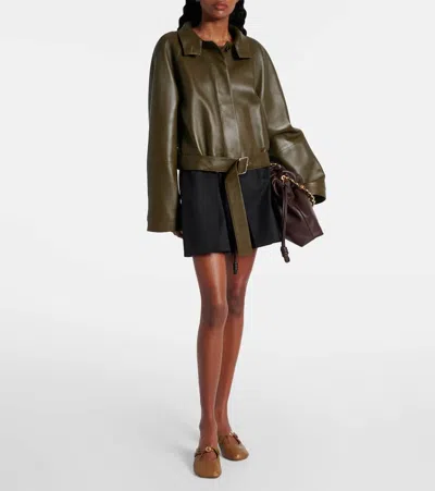 Loewe Calfskin Funnel-neck Jacket In Brown