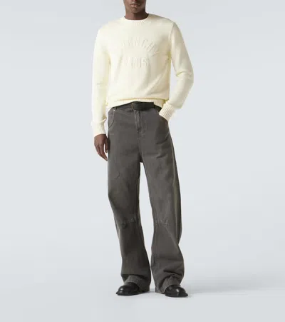 Givenchy Mens Ecru Brand-embroidery Crewneck Cotton Jumper In White