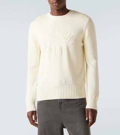 Givenchy Mens Ecru Brand-embroidery Crewneck Cotton Jumper In White