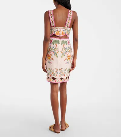 Farm Rio Pink Delicate Forest Linen Mini Dress In Multi