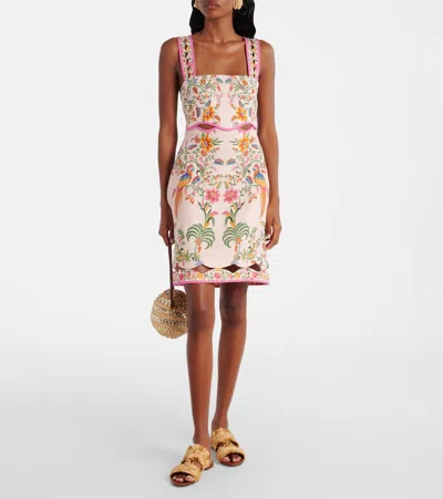 Farm Rio Pink Delicate Forest Linen Mini Dress In Multi