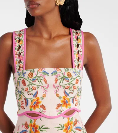 Farm Rio Pink Delicate Forest Linen Mini Dress In Multi