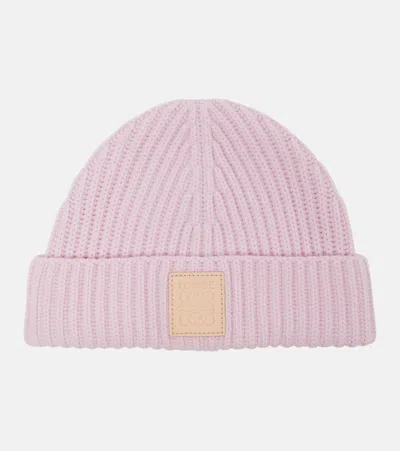 Loewe Womens Light Pink Anagram-patch Ribbed Cashmere Hat In Pink