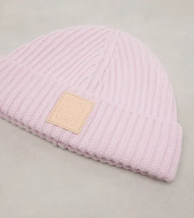 Loewe Womens Light Pink Anagram-patch Ribbed Cashmere Hat In Pink