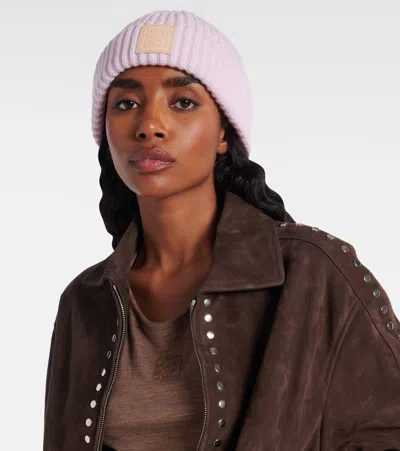 Loewe Womens Light Pink Anagram-patch Ribbed Cashmere Hat In Pink