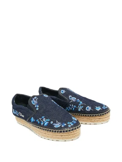 Pre-owned Dior Denim Embroidered Espadrilles