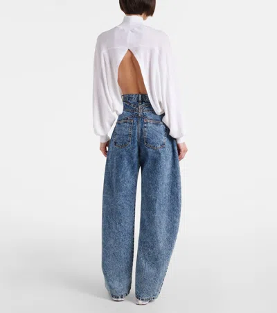 Alaïa Cropped Linen Turtleneck Sweater In White