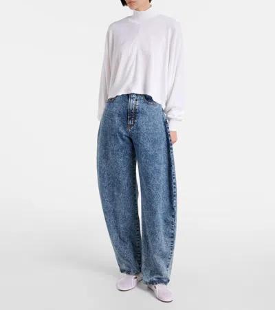 Alaïa Cropped Linen Turtleneck Sweater In White