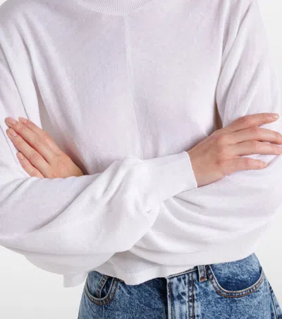 Alaïa Cropped Linen Turtleneck Sweater In White