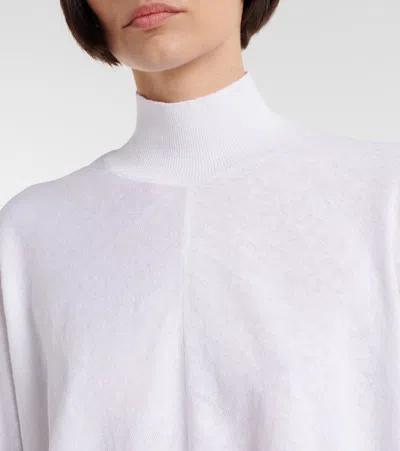Alaïa Cropped Linen Turtleneck Sweater In White