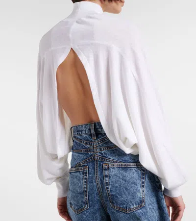 Alaïa Cropped Linen Turtleneck Sweater In White