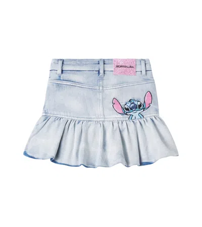 Monnalisa X Disney Stitch Denim Miniskirt In Blue