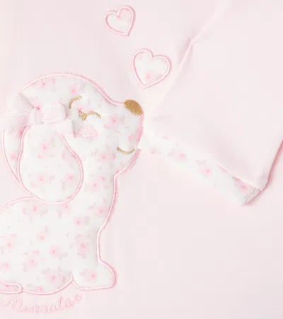 Monnalisa Baby Embroidered Cotton Onesie In Pink
