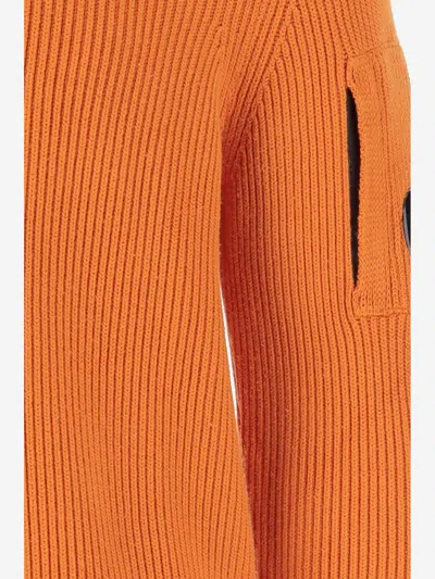 C.p. Company Contemporary Cotton Blend Sweatshirt With Ribbed Knitting And Logo Detail In Orange