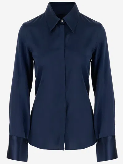 Fit F.it Stretch Silk Shirt With Pointed Collar In Blue
