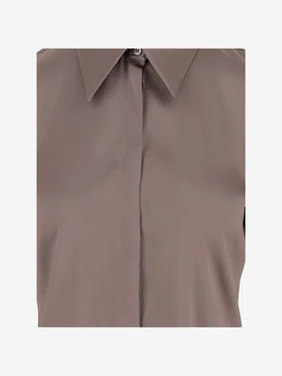 Fit F.it Beige Stretch Silk Shirt With Pointed Collar In Brown