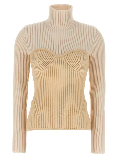 Jean Paul Gaultier Women Ribbed Corset Sweater In Brown