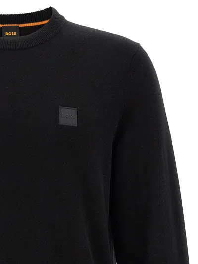 Hugo Boss Cotton-cashmere Regular-fit Sweater With Logo Patch In Black