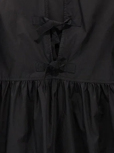 Ganni Cotton Poplin Tie String Mini Dress In Black