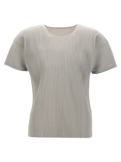 Issey Miyake Textured Pleated T-shirt With Crew Neck In Neutral