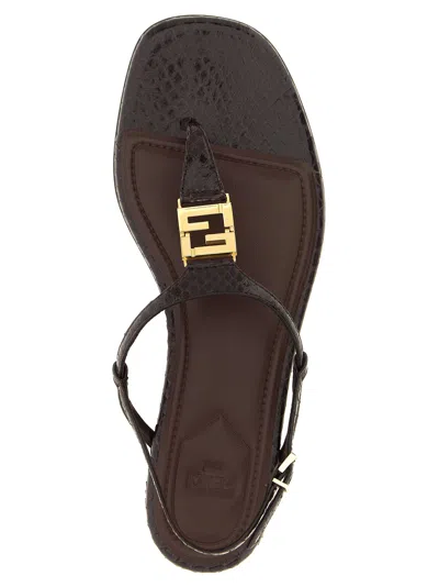 Fendi Ff Snakeskin-embossed Leather Slingback Thong Sandals