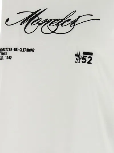 Moncler Cotton T Shirt With Embroidered Cursive Logo In White