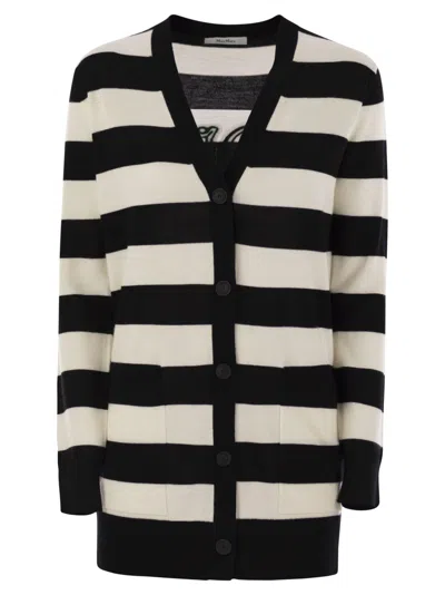 Max Mara Fiemme Long Striped Wool Cardigan In Black