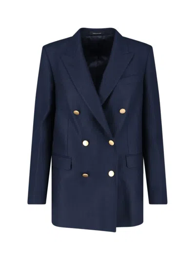 Tagliatore Double-breasted Virgin Wool Blazer In Blue