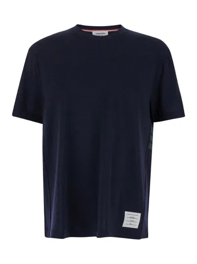 Thom Browne Blue T-shirt With Logo Patch In Stretch Wool Man In Blue