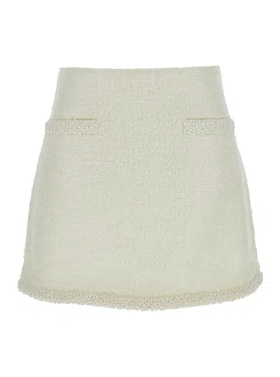 Self-portrait Whiteminiskirt With Faux-pearls Embellishments