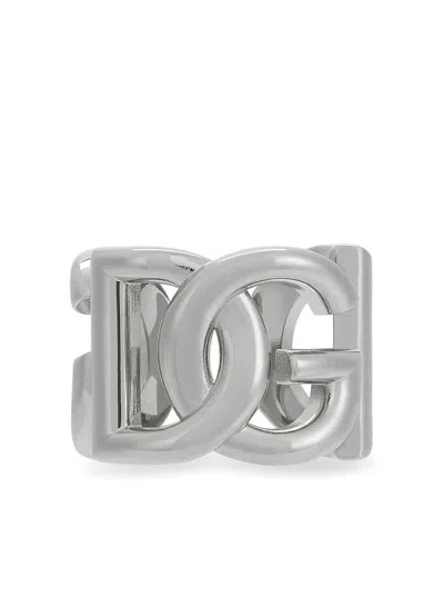 Dolce & Gabbana Silver-tone Chunky Logo Ring In Brass Man