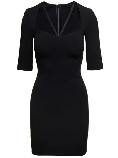 Dolce & Gabbana Black Mini Dress With Short Sleeves And Neckline Detail In Viscose Blend Woman