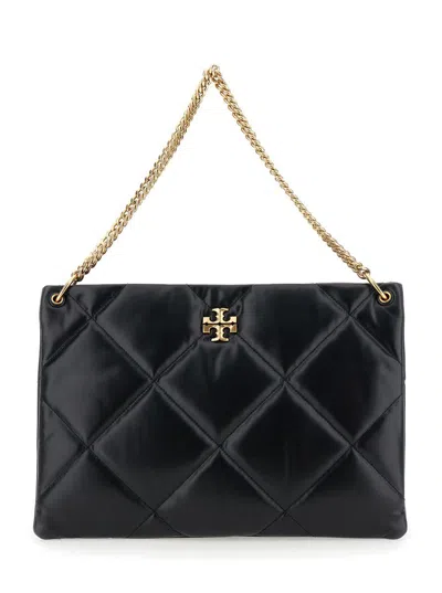 Tory Burch 'kira' Black Shoulder Bag With Logo Plaque And Double T Motif