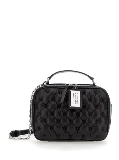 Maison Margiela 'glam Slam Medium' Black Shoulder Bag With Quilted Design And Logo Tag