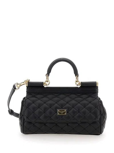 Dolce & Gabbana 'sicily' Black Handbag With Logo Plaque In Quilted Leather Woman