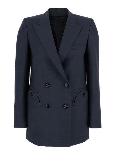 Blazé Milano Aile Blue Double-breasted Jacket With Peak Revers In Wool Blend Woman