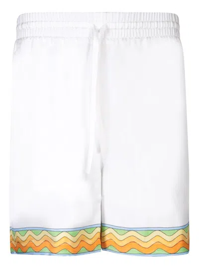 Casablanca Drawstring Silk Shorts In White