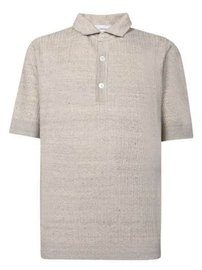 Lardini Textured Beige Polo T-shirt With Buttoned Placket