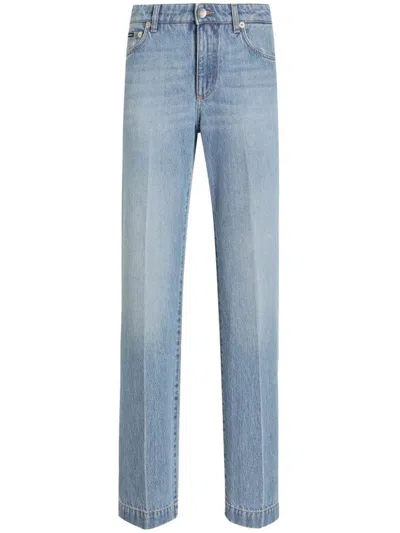 Dolce & Gabbana Straight-leg Blue Jeans With A Distressed Effect
