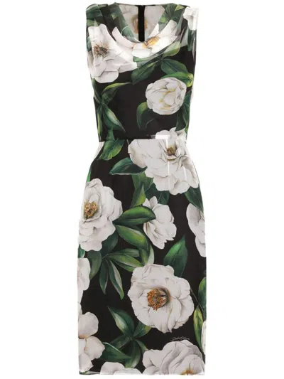 Dolce & Gabbana Silk Dress With Floral Print Dresses Multicolor