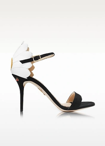 Charlotte Olympia Black Suede Marge Sandals In Black/white/sunshine Yellow