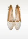 CHARLOTTE OLYMPIA FLORAL NATURAL LINEN KITTY FLATS