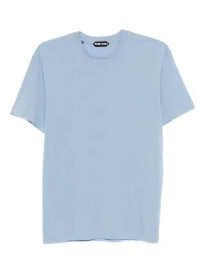 Tom Ford Crew Neck Cotton Blend T-shirt In Blue