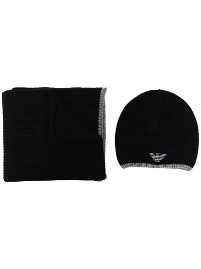 Emporio Armani Ribbed Knit Scarf And Beanie Set