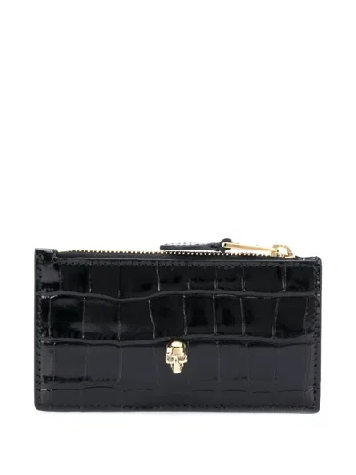 Alexander Mcqueen Skull Zipped Leather Credit Card Case In Black