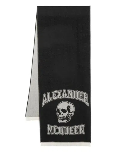 Alexander Mcqueen Alexander Mc Queen Logo Wool Scarf In Black