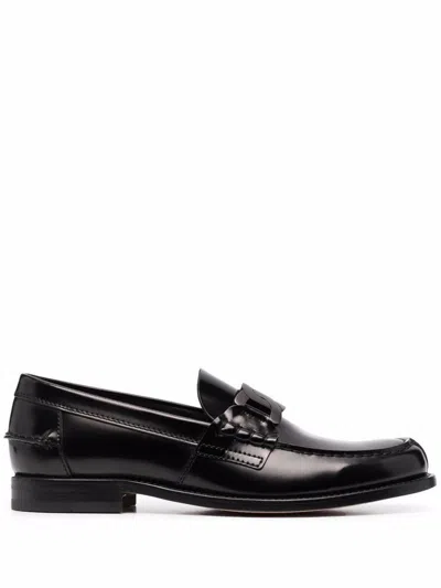 Tod's Polished Block Heel Loafers With Penny Slot In Black