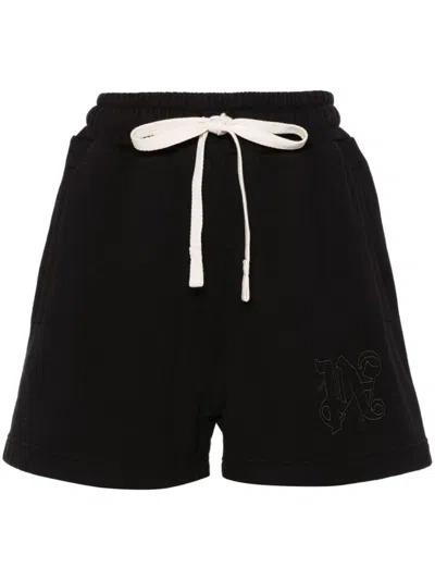 Palm Angels Logo Cotton Shorts In Black